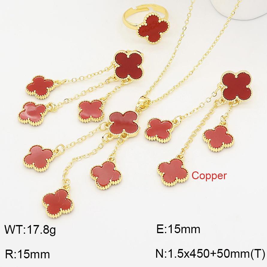 Four-Leaf Clover Jewelry Set: Necklace, Ring, Earrings with Tassel Clavicle Chain - Light Luxury and Versatile Design.