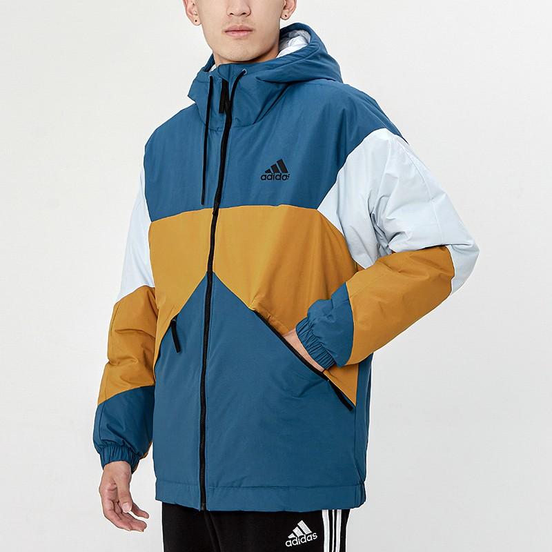adidas Giacca Calda in Cotone con Patchwork Color Block Uomo Capispalla Blu Militare GT7396