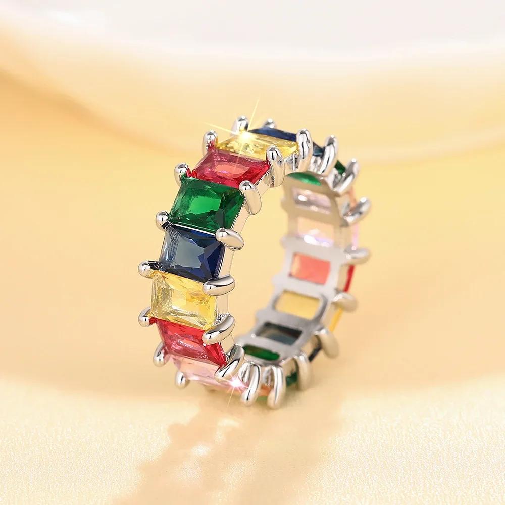 Colorful Geometric Zircon Ring, Personalized, Simple, Multi functional, Hip Hop European and American Style Fashion Ring