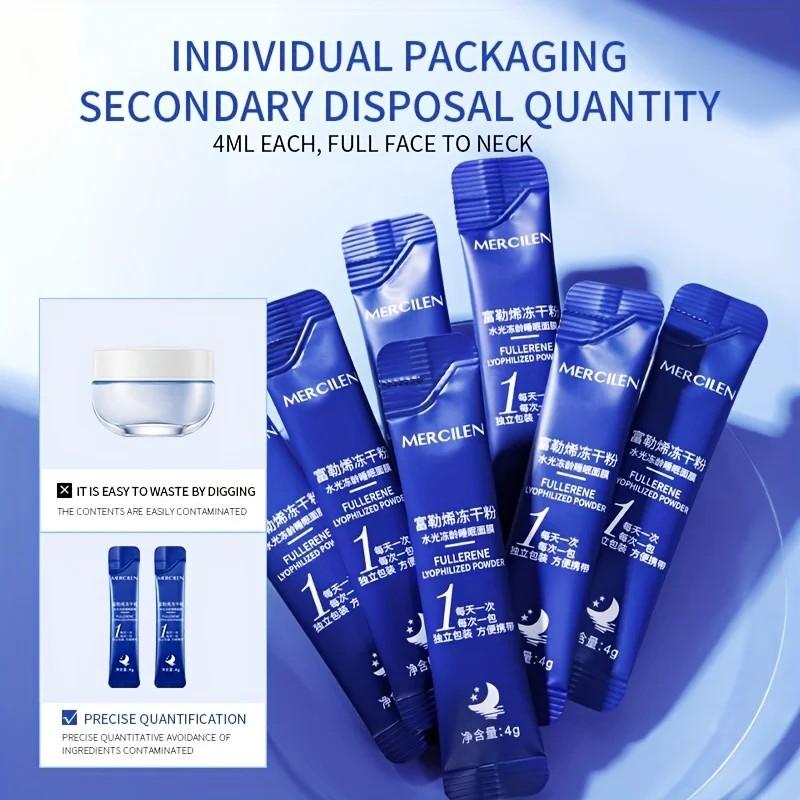 20 Stück Fullerene Gefriergetrocknetes Pulver Schlaf-Gesichtsmasken Anti-Falten Feuchtigkeitsspendend Anti-Aging Aufhellend Gesichtsmaske