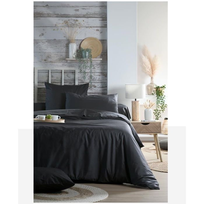 Housse De Couette En Percale De Coton Uni 240 X 220 Cm Elysée Anthracite