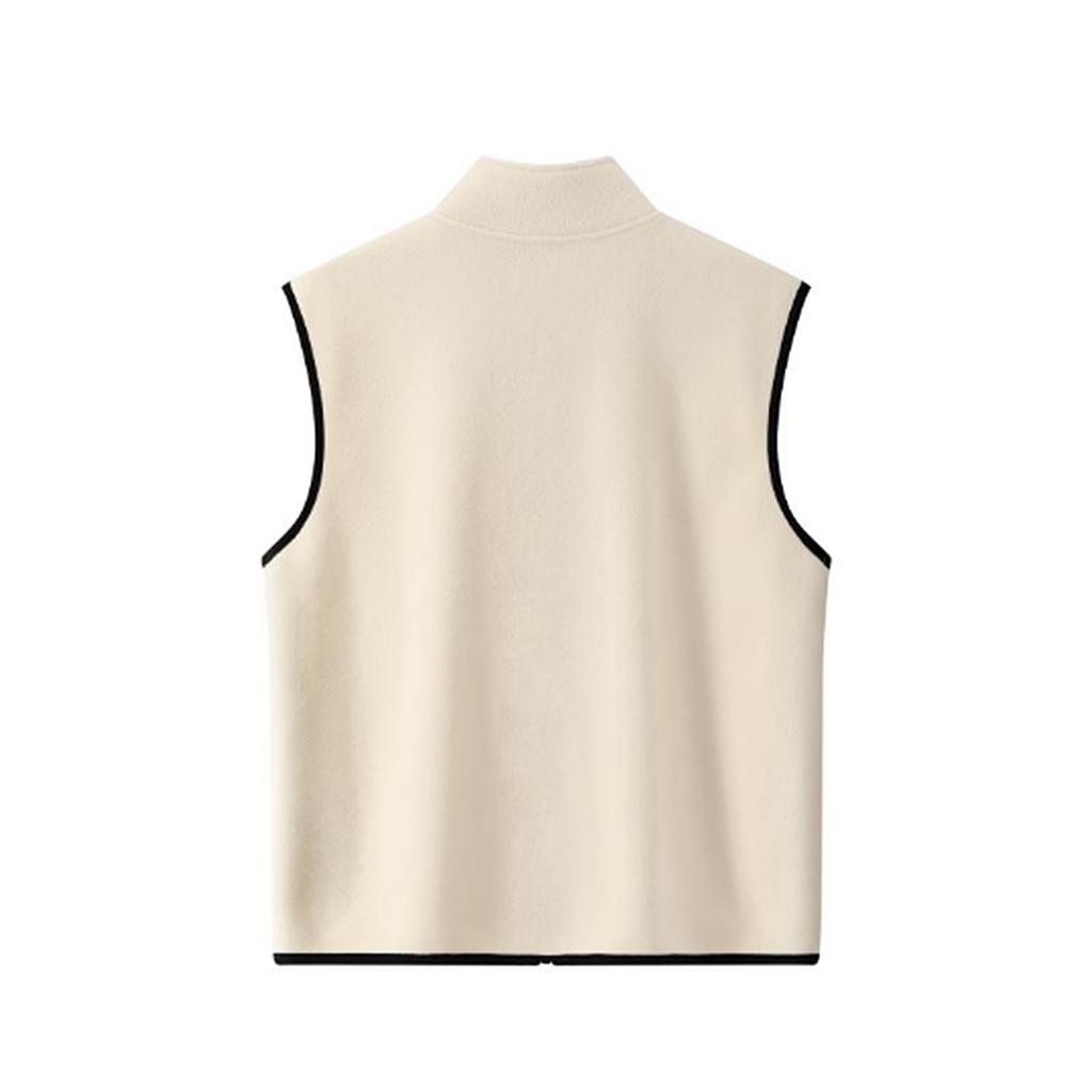 Men's Solid-color Casual Zip-up Jacket, Fleece Stand-up Collar Vest