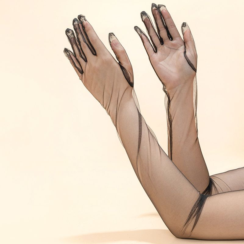 

Sun Protection Elastic Mesh Bridal Transparent Black Lace Finger Gloves Sexy Long Oversleeves Ball Long White Black(70CM1 pair) All yards
