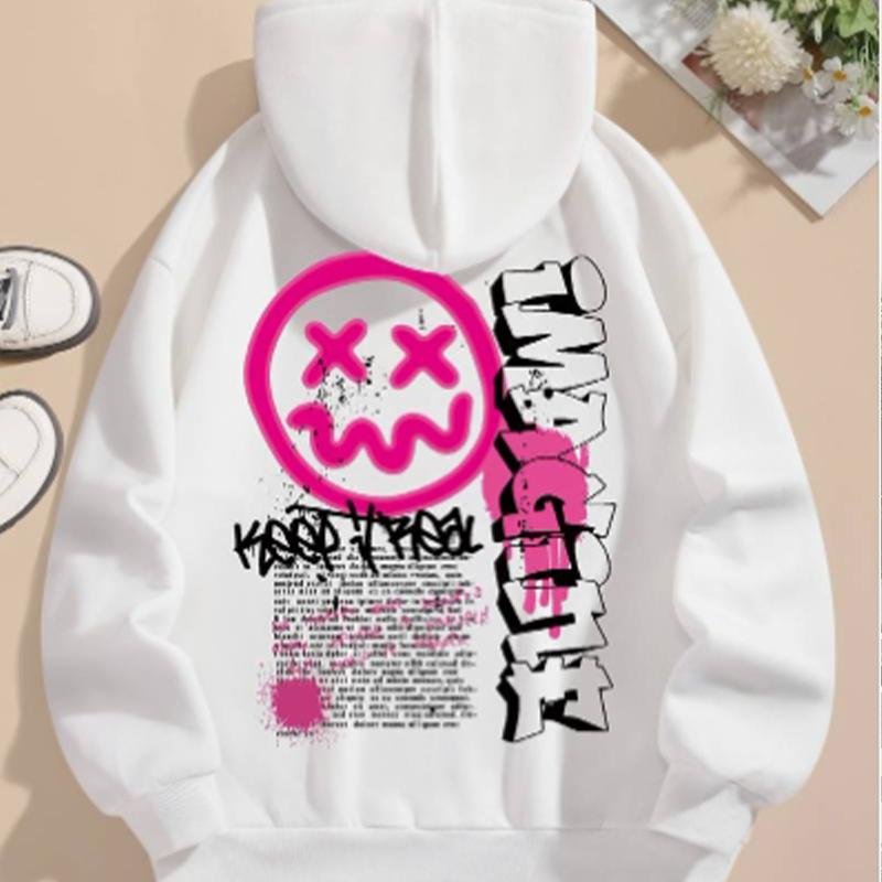 

Женские свободные толстовки с принтом смайликов и граффити, блузки, толстовки, повседневные свитера с длинным рукавом