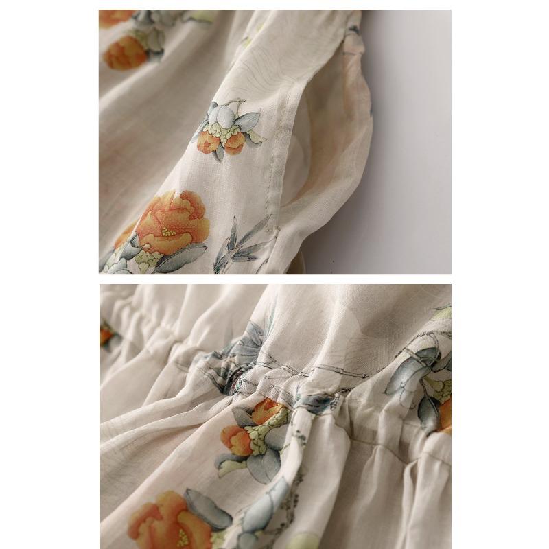 Summer New Loose Women's Printed Medium To Long Short Sleeved Dress