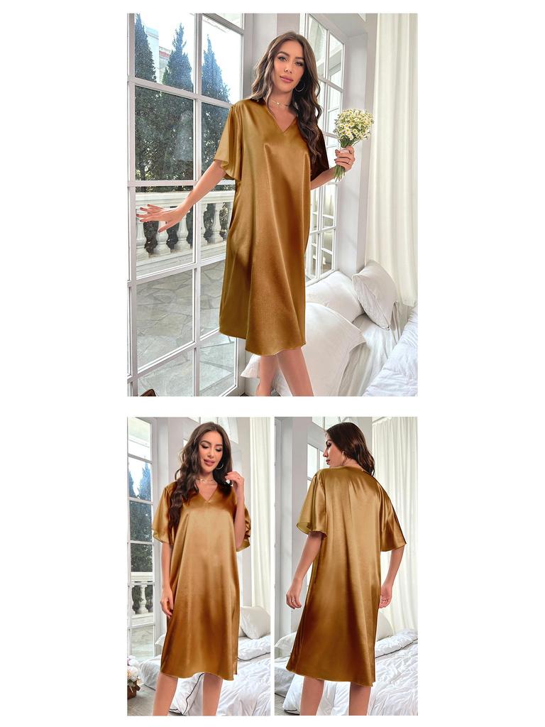 Dámská nadměrná dlouhá noční košile z ledového hedvábí - Letní chladivá, tenká domácí noční košile