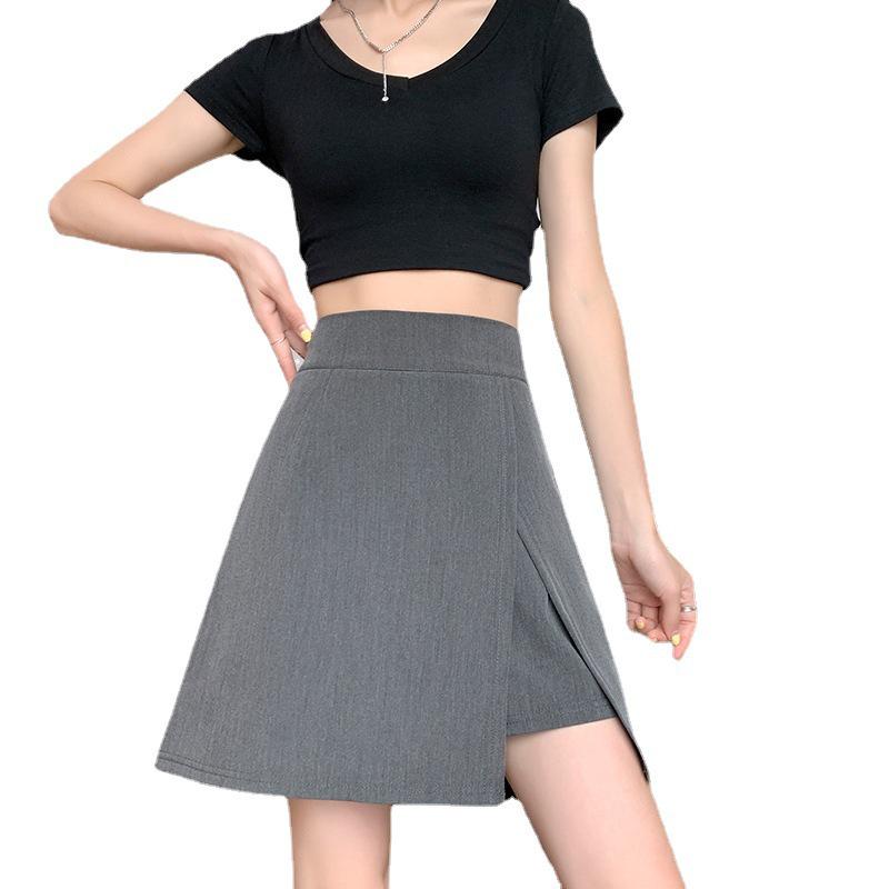 Women's Plus Size High-Waist Black Midi Skirt - Slimming, Petite, College Style, A-Line with Summer Slit