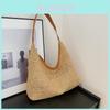 Retro Woven Tote Bag For Women Large Capacity Beach Shoulder Handbag With Magnet Closure