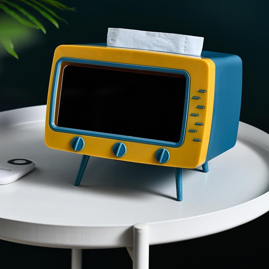 2 In 1 Tissue Box Office Desk Box Creative TV Appearance with Phone Stand