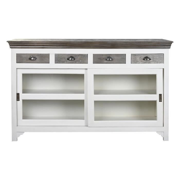 Buffet en bois de manguier avec finition en verre gris blanc - 165 x 45,7 x 105,4 cm
