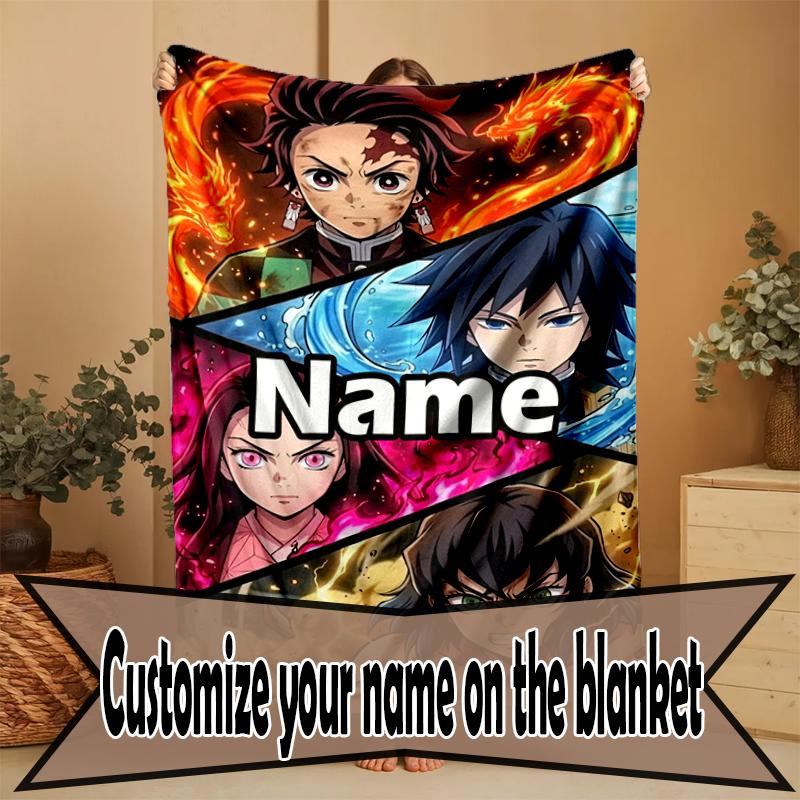 Custom Name Personalized Demon Slayer Print Blanket, Home Decor, Bedroom, Sofa, Camping, Couch, Gifts for Birthday Christmas