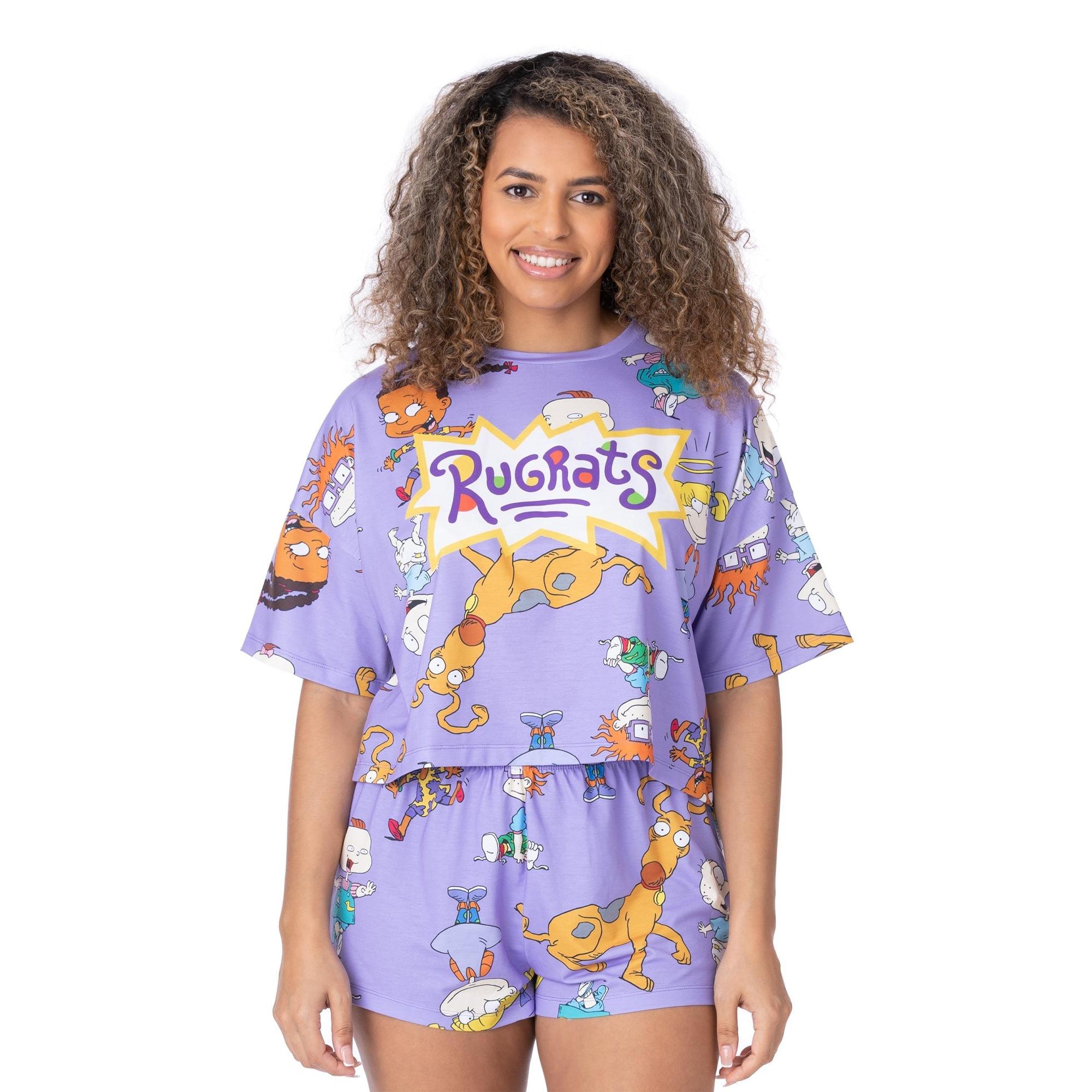 Rugrats Conjunto de pijama corto con estampado integral para mujer/señora XL púrpura