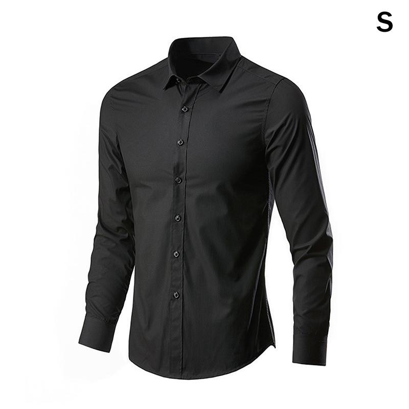 

Мужская черная рубашка с длинным рукавом и с коротким рукавом, однотонная, на пуговицах, с высоким воротником, базовая секция