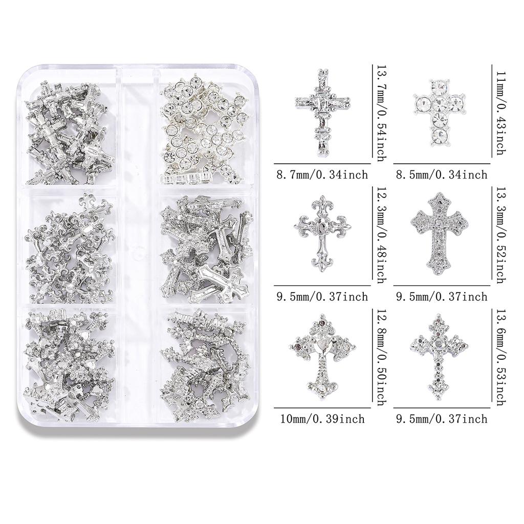 30 Pcs Gold and Silver Punk Wind Vintage Cross Nail Decoration, Alloy Rhinestone, Y2k Metal Style DIY Styling Decoration