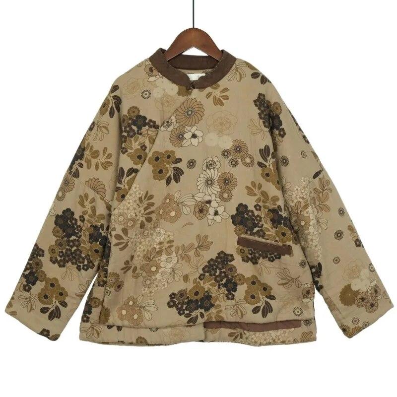 

Johnature женские винтажные зимние парки с цветочным принтом плюс хлопковые пальто со стойкой с длинными рукавами на пуговицах в китайском стиле теплые парки One Size кофейный