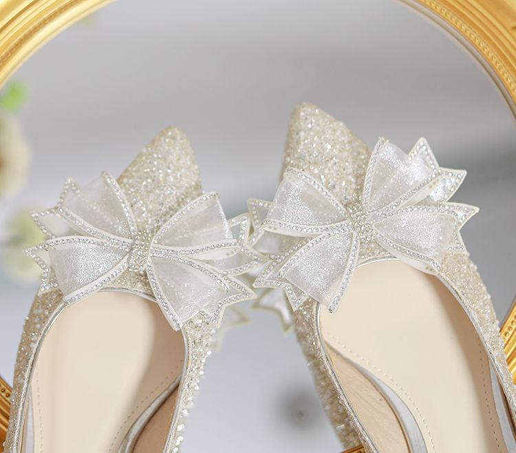 Comfortable Chunky Heel Bridal Shoes: Mid-Heel Crystal Wedding Shoes for Pregnant Brides