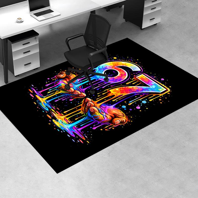 67 Six Seven Fashionable Fun Printed Colorful Dripping Paint Chair Mat Office Carpet for Home Decor, Sofa Rug, Desk Pad Gift for Any Room