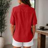 Women Lightweight Linen Cotton Shirt Short Sleeve Button Down Loose Fit Casual Workwear Blouse with Pocket Summer Top
