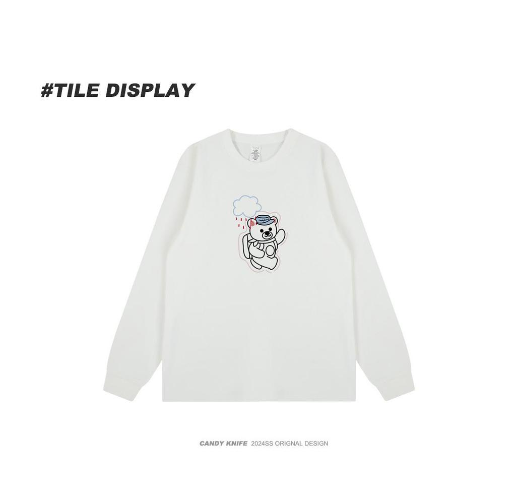 2024 Trendy Korean Cartoon Print Couples Long Sleeve Pure Cotton T-Shirt