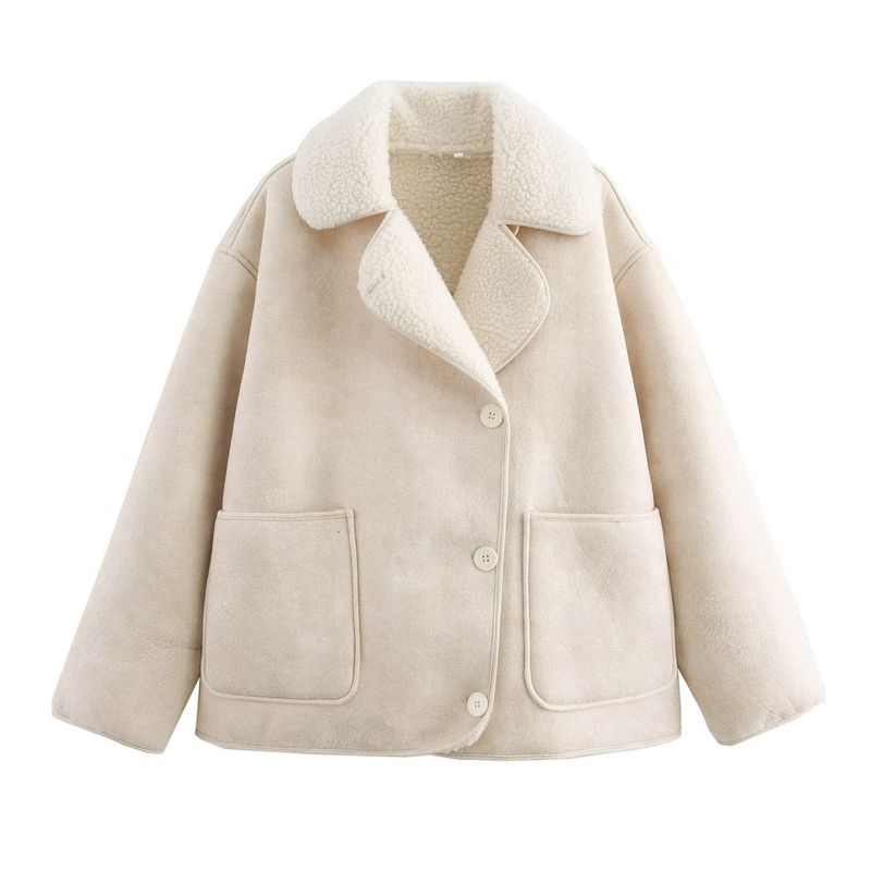 

Осень и Зима Новая Женская Одежда Модный Стиль Однобортный Двусторонний Лацкан Длинные Рукава Короткая Куртка 3548246 White L