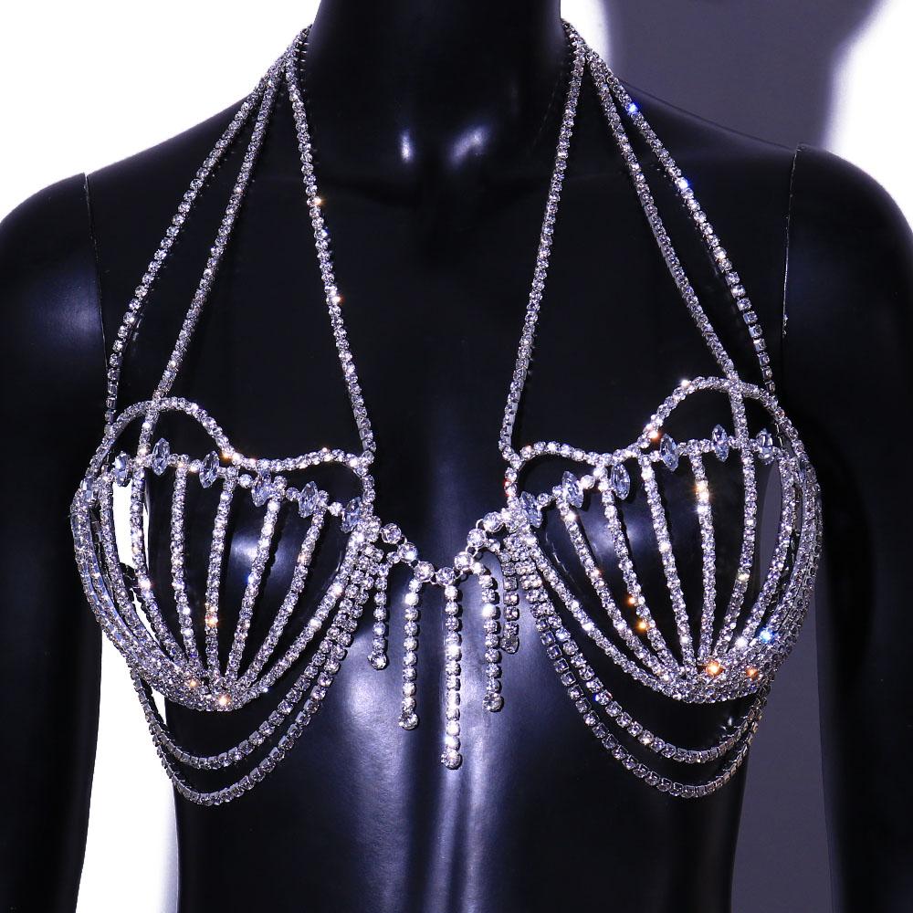 Crystal Shell Bra Body Chain Harness Rhinestone Bras Jewelry Lingerie for Women Body Chain Bikini Bralette Top Jewellery