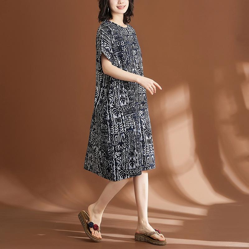 Summer Women's Cotton and Linen Retro Casual Dress