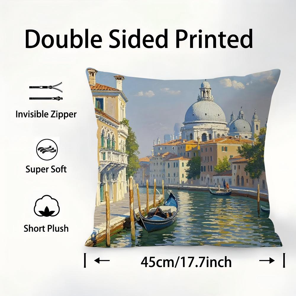 Oil Painting Venice Town Pillow Case Plush Fabric Soft Pillowcase Double Sided Print Cushion Cover Throw Pillow Cover