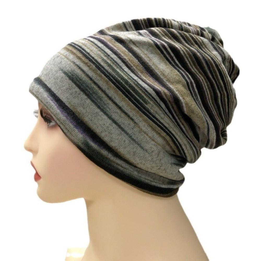 Stripe Print Pullover Hat Multifunctional Keep Warm Women's Pile Hat Autumn and Winter