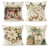 Christmas Gift Box Printed Pillowcase New Style Linen Flower Home Sofa Decoration Pillowcase