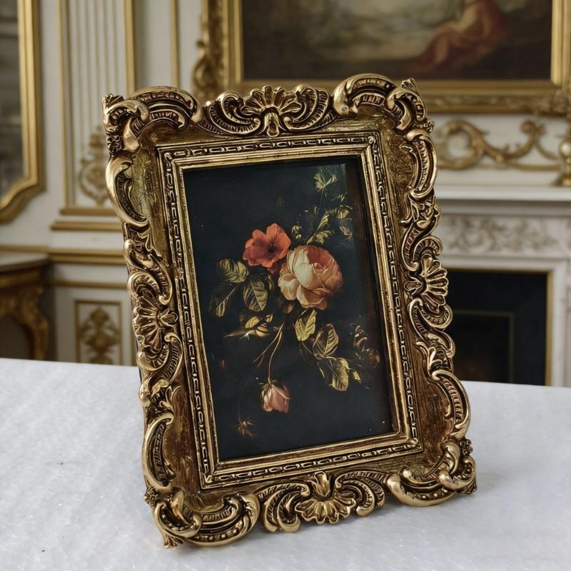 Beautiful Decorated Golden Resins Frame Including Stand And Hook For Photos And Creation