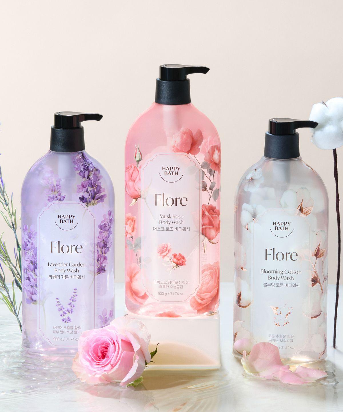 Large Size Flore Body Wash 900g 3-Pack (Musk Rose/Lavender Garden/Blooming Cotton) 03 Blooming Cotton 3-pack