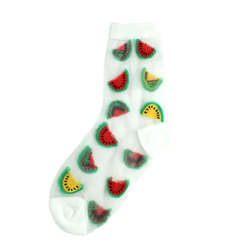 2025 Girls Cute Cartoon Fruits Sheer Kawaii Lady Women Summer Fall Avocado Lemon Pineapple Cherry Jacquard Socks Female
