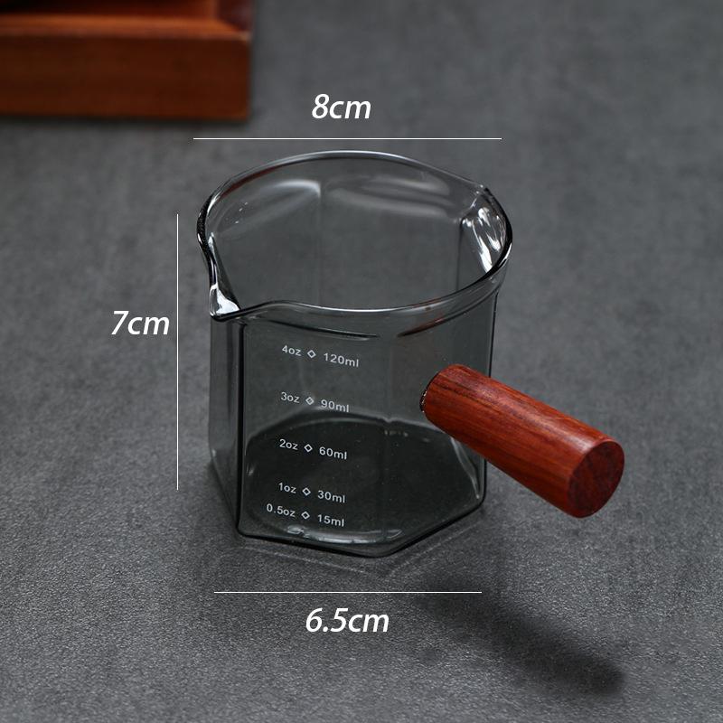 120 ml Glas Espresso Messbecher mit Holzgriff Sechseck Milchkännchen Kaffeezubehör Saucenbecher Servierkännchen Küche Zuhause Café