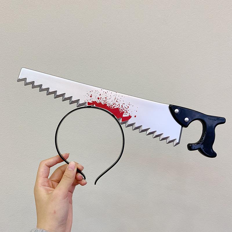 Halloween Party Horror Hair Bands Fake Knife Axe Cleaver Scissor Headbands Through Head Scary Masquerade Costume Photobooth Prop