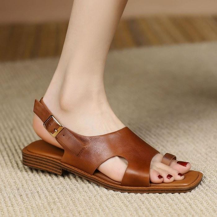 [CHICULL] Women's Flat Sandals, Leather, Brown, 24.5 Cm, 2E