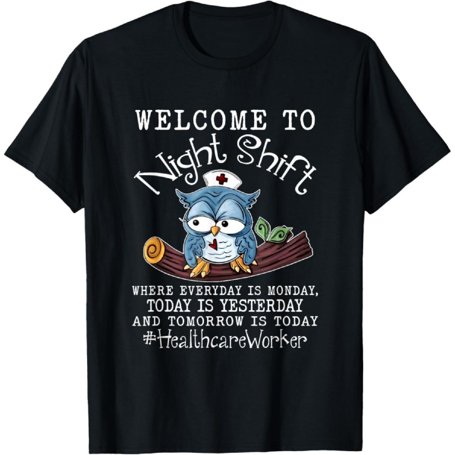Funny Owl Night Shift Healthcare Worker Scrub Nurses Day T-Shirt S