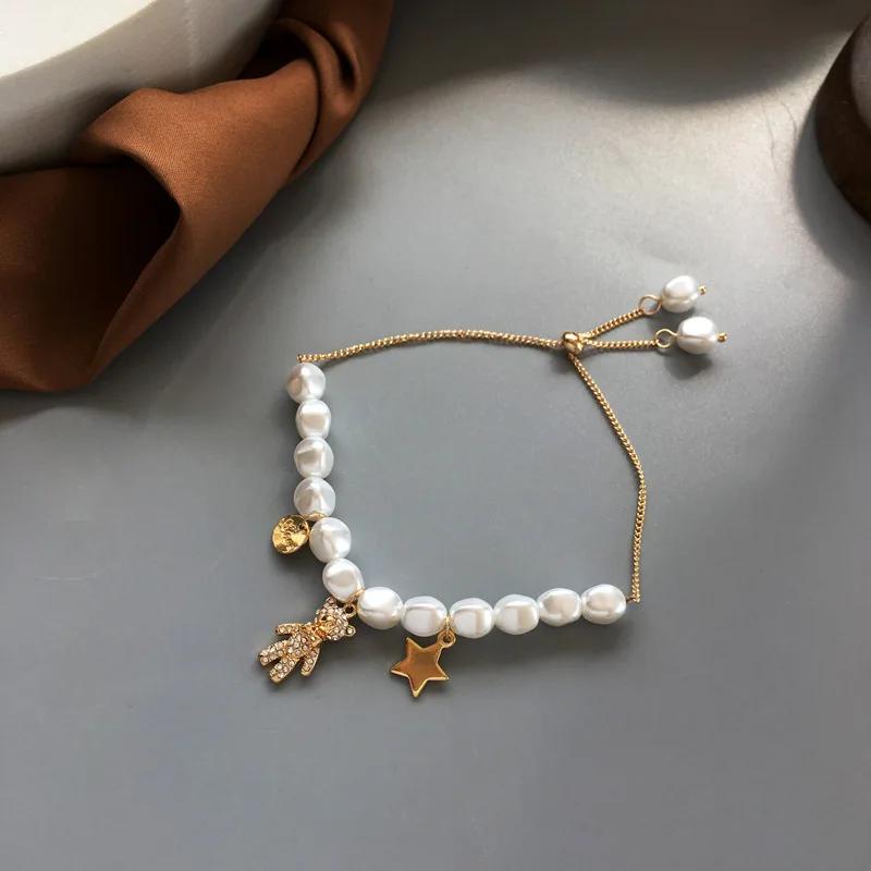 

Дизайн браслета с жемчугом Sense Популярный интернет-знаменитость Французский продвинутый Sense Ретро легкий роскошный браслет со звездой и медведем Handpiece A