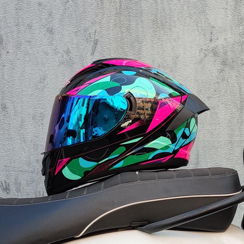 Motorcycle Helmet Men and Women Double Lens Party Sports Car Helmet New National Standard Four Seasons Personalized Bluetooth
