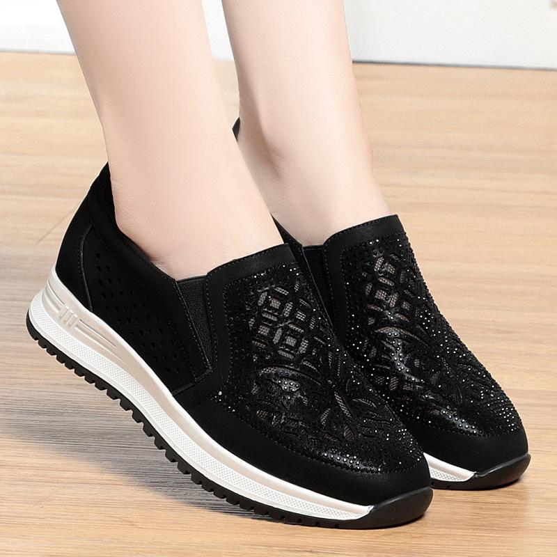 Women Mesh Breathable Fashion Round Toe Sneakers Wedges Shoes Daily Casual Slip-on Walking Female Thick Bottom Vulcanized Shoes