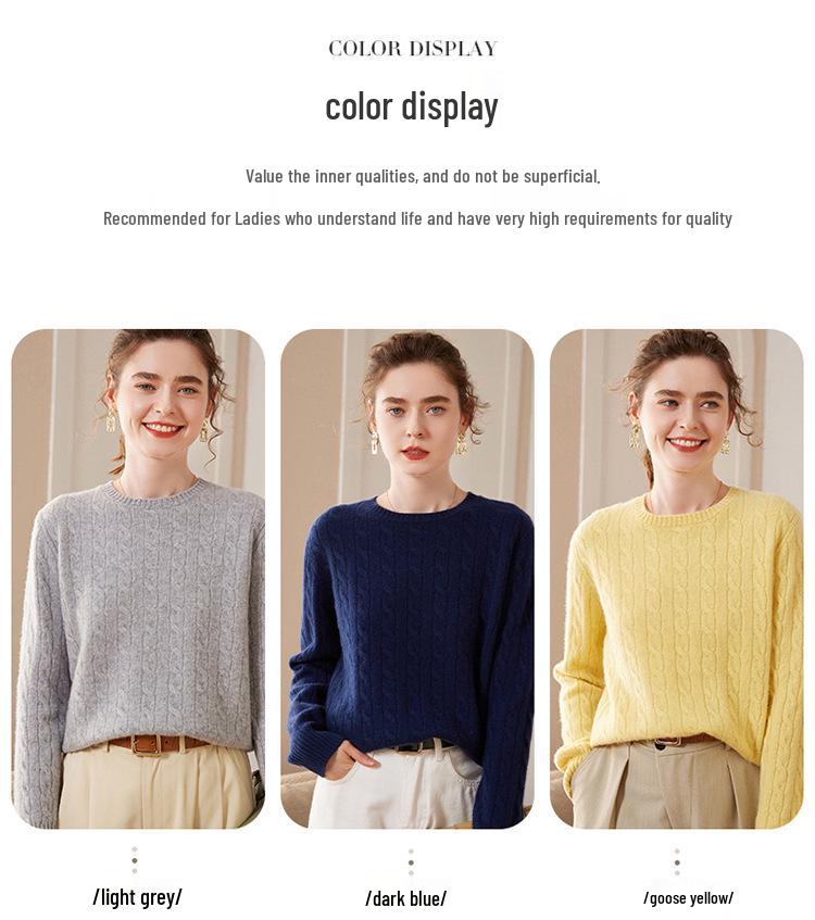 Women's Cashmere Knit Pullover: Thick Slim-Fit Round Neck Sweater for Autumn & Winter