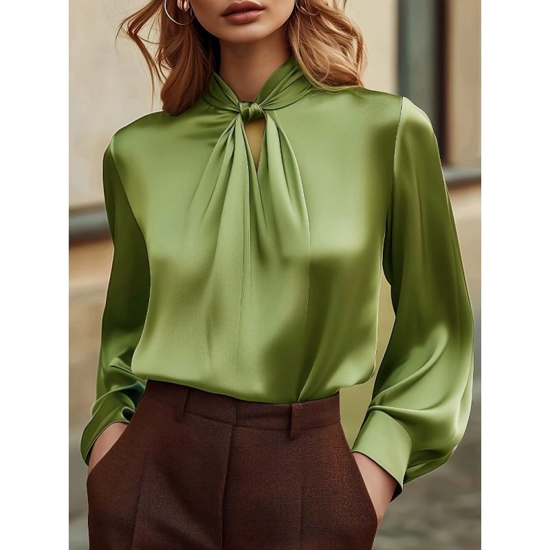 Elegant Long Sleeve Blouse With Cutout Detail Loose Fit Womens Shirt Office Casual Wear