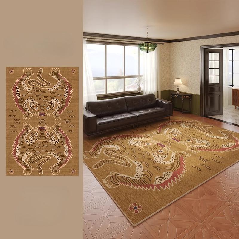 Retro Style Living Room Decoration Tiger Carpet Large Area Rugs for Bedroom Washable Lounge Soft Floor Mat Anti-slip Bedside Rug