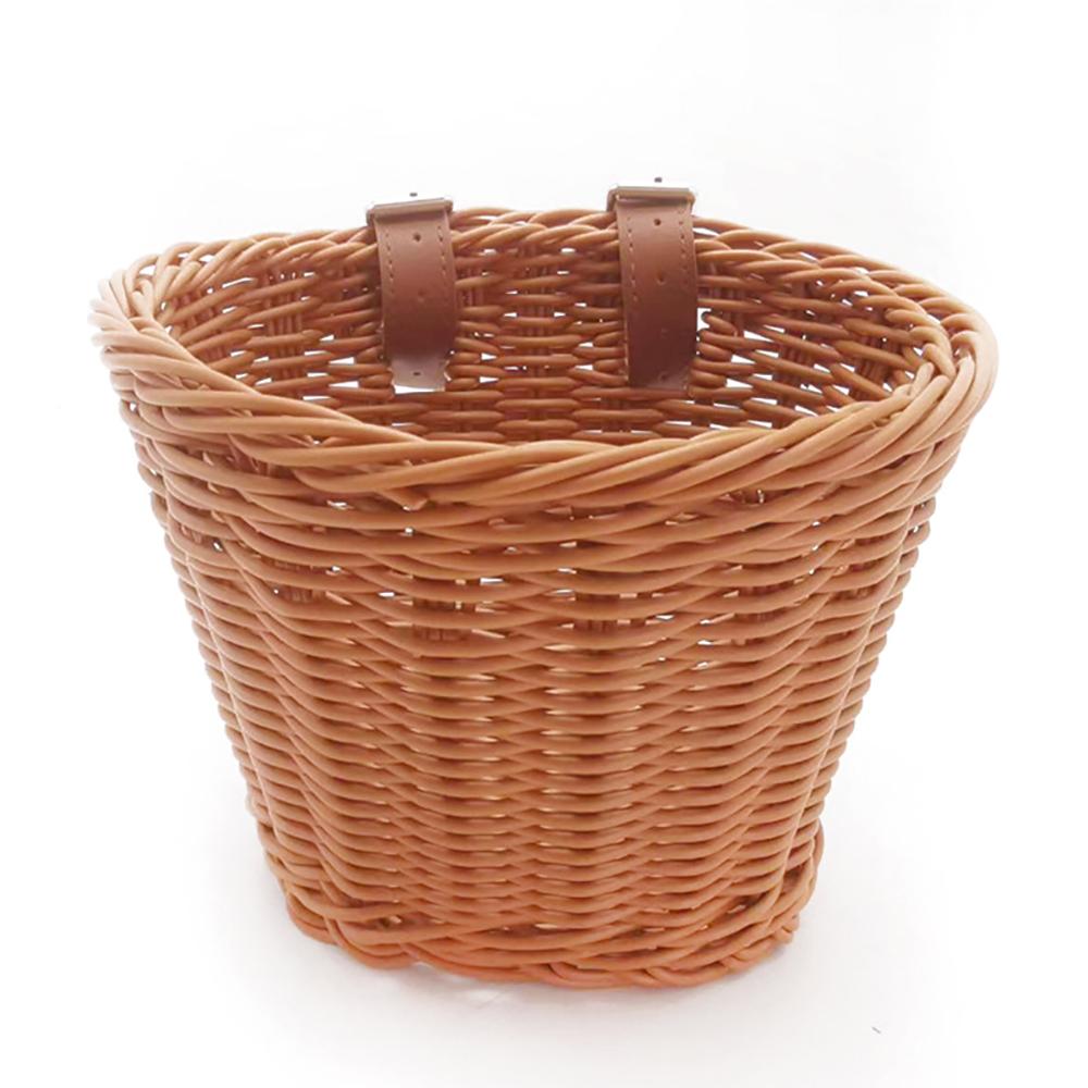 Retro Bike Basket Wicker Woven Bicycle Front Handlebar Storage Basket Durable
