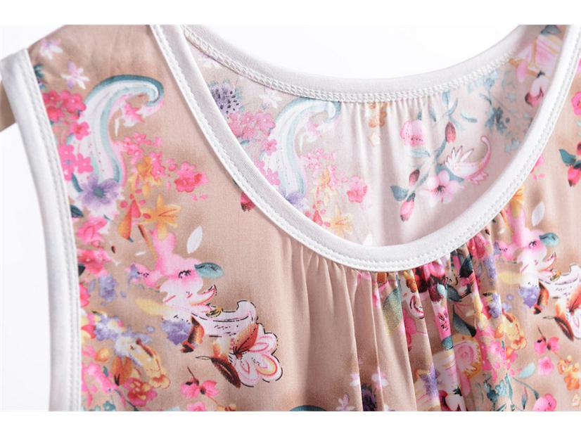 Women's 2025 New Floral Cotton-Silk Blend Sleeveless Nightdress - Plus Size, Loose Fit