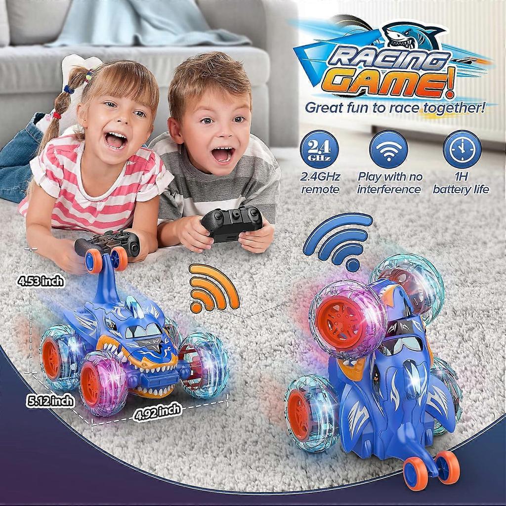 RC Car Toys for Boys 3+: Shark Remote Control Stunt Cars for 4 5 6 7 8 Year Old Boy Gift 360 Rolling Twister with Lights Outdoor Toy Birthday Gifts fo