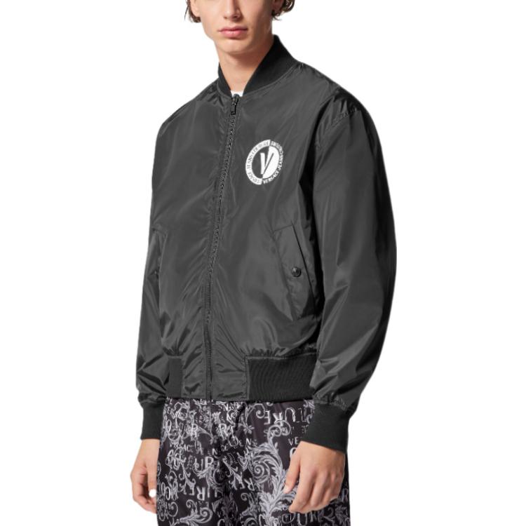VERSACE JEANS COUTURE Jackets Men's Black Baseball Collar Moderate Straight Fit E74GASD17-ECQS51-E801