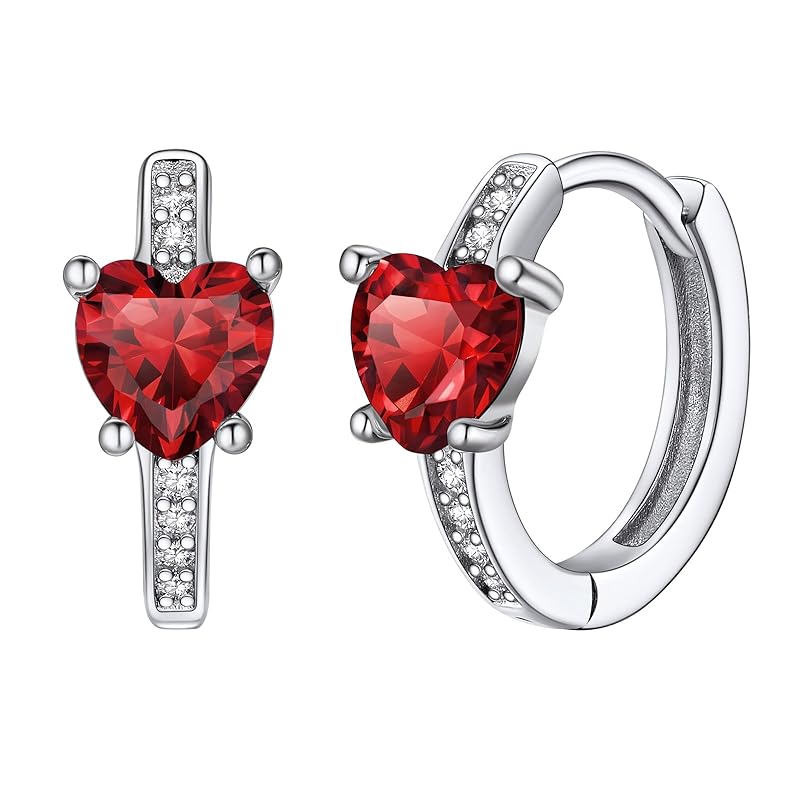 

[Silvora] earrings ladies heart silver 925 hoop earrings Leave it on ring earrings zirconia birthstone January accessories