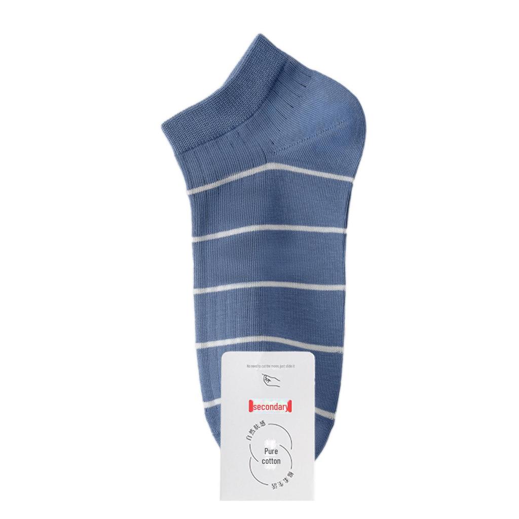 Men's Breathable Cotton Striped Crew Socks - Antibacterial, Deodorant, Sweat-Absorbent for Casual Sports, Spring & Autumn.