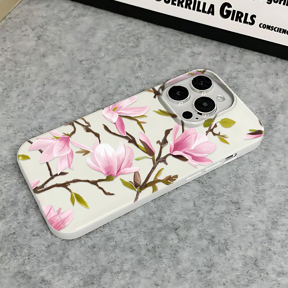 Pastel Color Magnolia Flowers Silicone Case For Iphone 15 11 17 14 Plus 12 16 13 Pro Max Gentle Tone Girls Cover