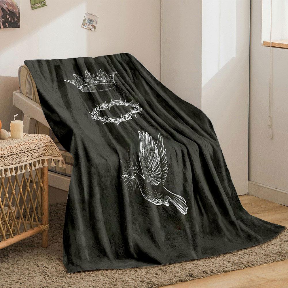 Royal Crown Thorn Wreath Peace Dove Blanket Printed Blanket for Living Room Bed Couch Lunch Break Soft Cozy Blanket for Friend's Festival Gift